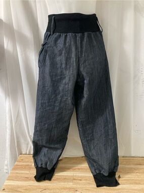 Chambray Denim Jogger Pants Elastic Waist Tapered Leg Size M